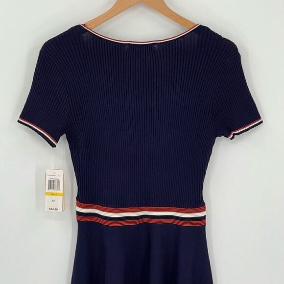 Copper Key Ribbed Knit Fit & Flare Sweater Skater Dress Mini Juniors Medium Navy - Picture 5 of 7